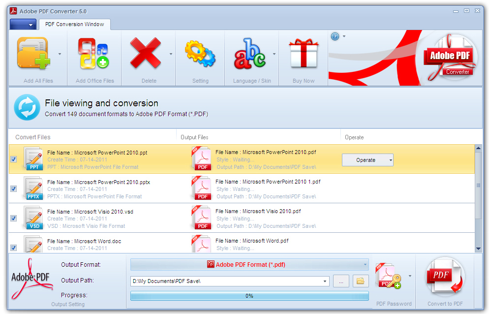 Click to view Adobe PDF Converter 5.10 screenshot